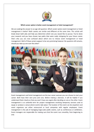 Which career option is better event management or hotel management