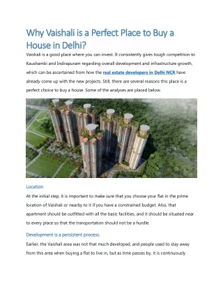 Why Vaishali is a Perfect Place to Buy a Flat in Delhi