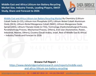 Middle East and Africa Lithium-Ion Battery Recycling Market Size, Industry Trends, Leading Players, SWOT Study, Share an