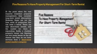 Five Reasons To Have Property Management For Short-Term Rental