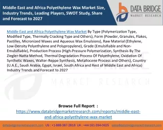 Middle East and Africa Polyethylene Wax Market Size, Industry Trends, Leading Players, SWOT Study, Share and Forecast to