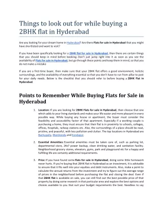 Things to look out for while buying a 2BHK flat in Hyderabad