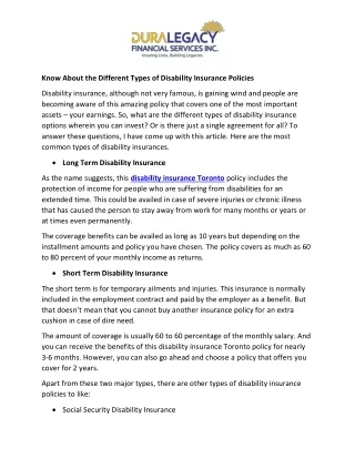 Know About the Different Types of Disability Insurance Policies