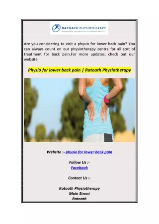 Physio for lower back pain  Ratoath Physiotherapy