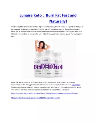 lunaire keto burn fat fast and naturally