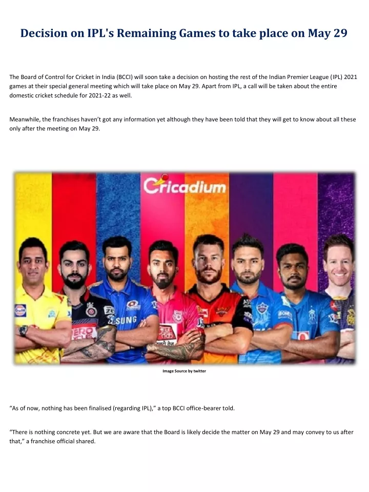decision on ipl s remaining games to take place