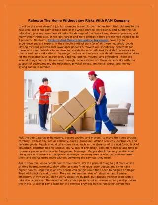 Relocate The Home Without Any Risks With PAM Company