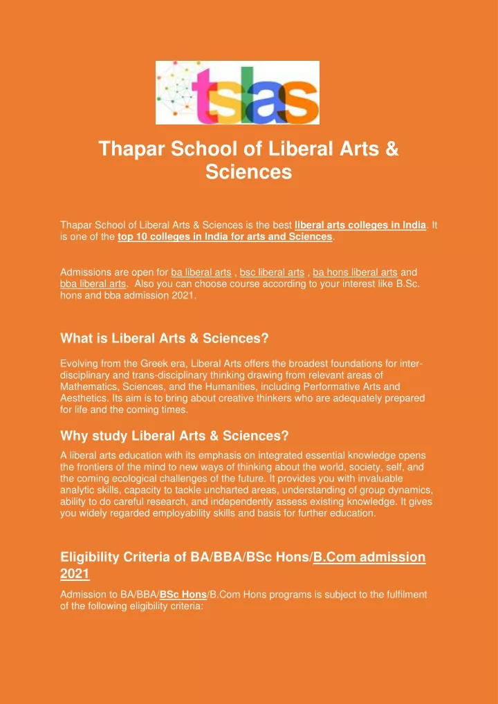 thapar school of liberal arts sciences