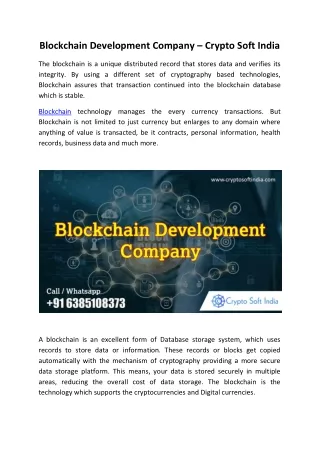 blockchain development company crypto soft india