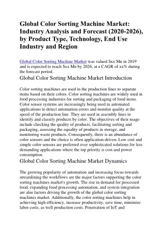 global color sorting machine market industry