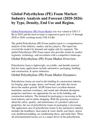 global polyethylene pe foam market industry