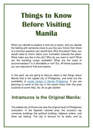 things to know before visiting manila