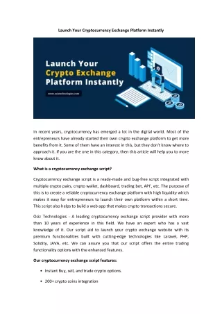 Launch Your Cryptocurrency Exchange Platform Instantly