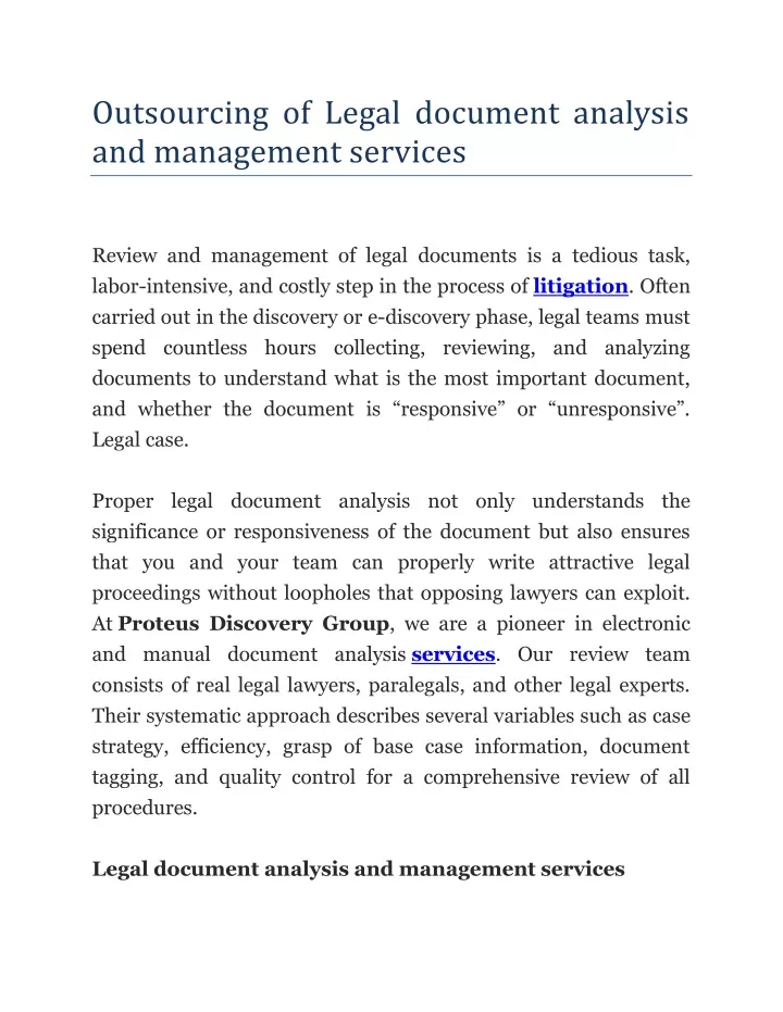 outsourcing of legal document analysis