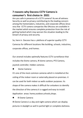 7 reasons why Daccess CCTV Camera is  consumer
