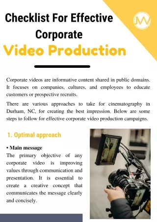 Checklist For Effective Corporate Video Production