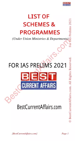 list schemes programmes under union ministries