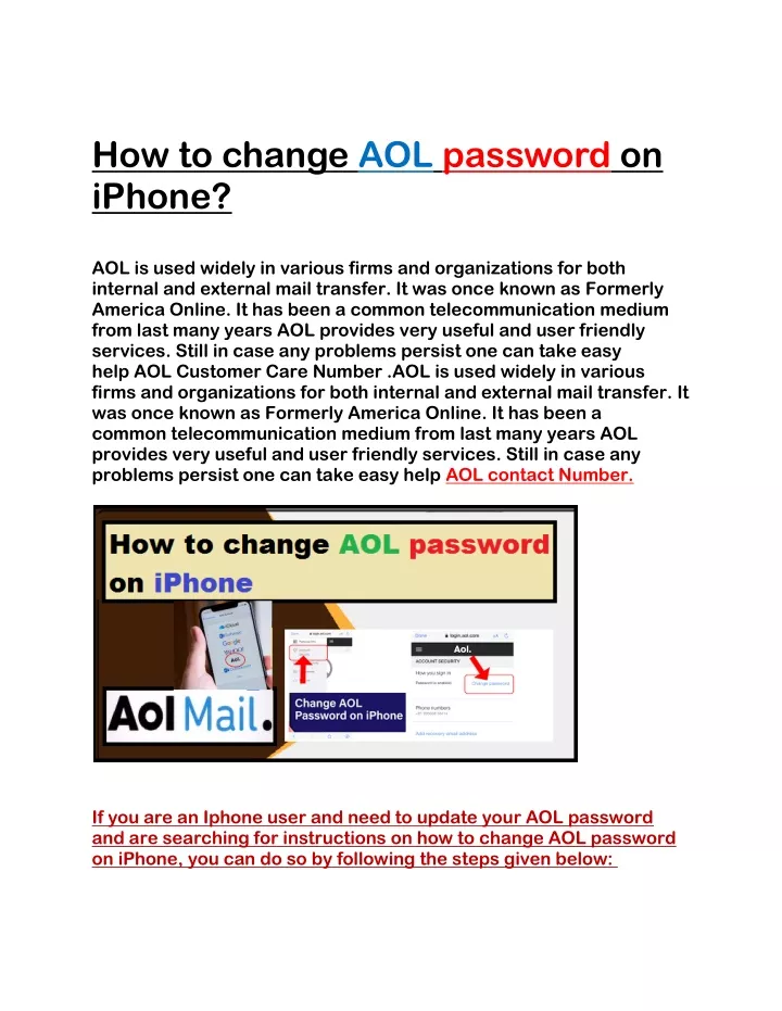 how to change aol password on iphone aol is used