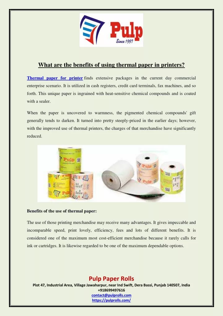 what are the benefits of using thermal paper