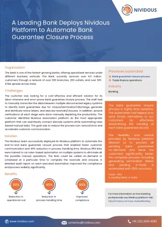 Bank Deploys Nividous Platform to Automate Bank Guarantee Closure Process - Nividous