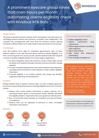 Nividous RPA Bots for patients' claims eligibility check automation - Nividous