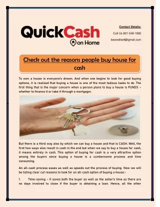 Check out the reasons people buy house for cash