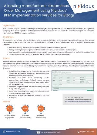 A manufacturer automates order management process with Bizagi BPM - Nividous