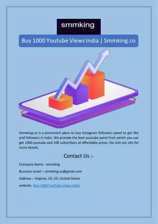 Buy 1000 Youtube Views India | Smmking.co