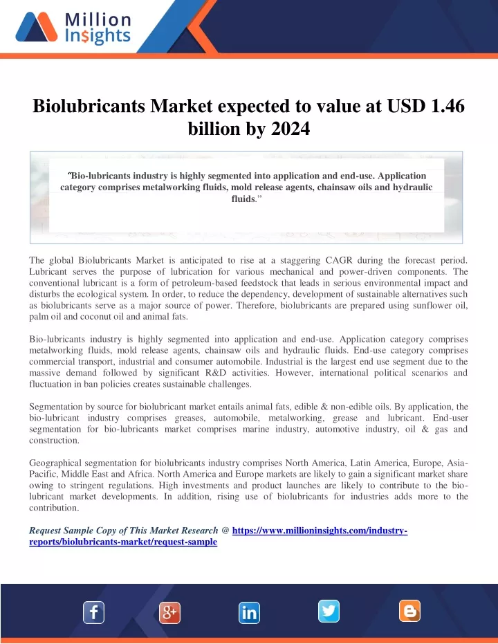 biolubricants market expected to value