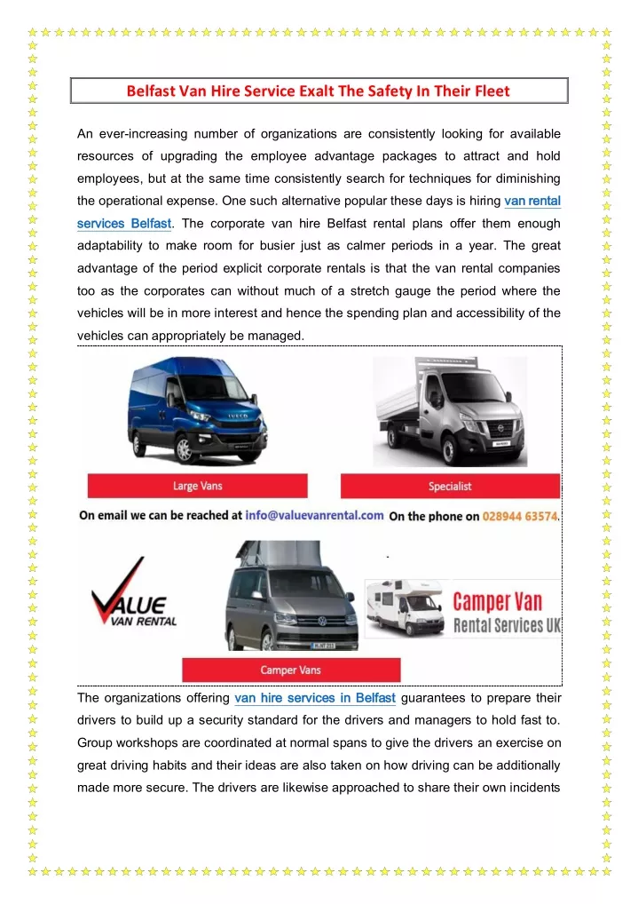 belfast van hire service exalt the safety
