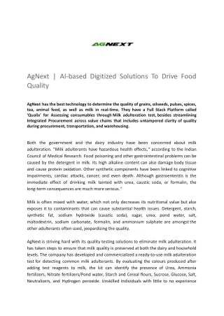 AgNext _ AI-based Digitized Solutions To Drive Food Quality