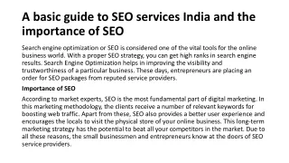 A basic guide to SEO services India and the importance of SEO