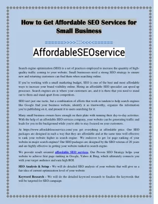 How to Get Affordable SEO Services for Small Business