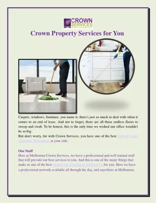 Crown Property Cleaning  Services in Melbourne and Tasmania