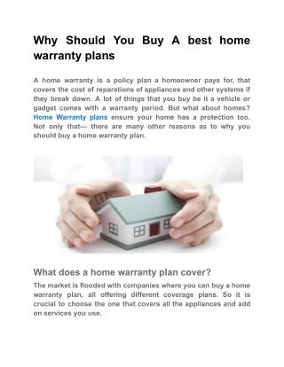 Why Should You Buy A best home warranty plans