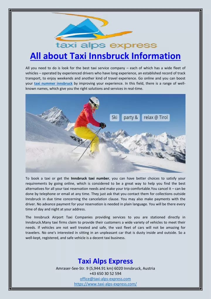all about taxi innsbruck information