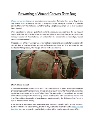 Rewaxing a Waxed Canvas Tote Bag