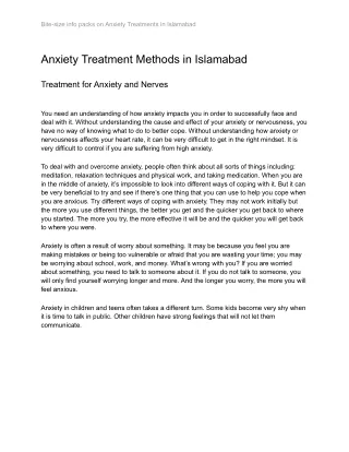 Anxiety Treatment Methods in Islamabad (Alternative Medicine)