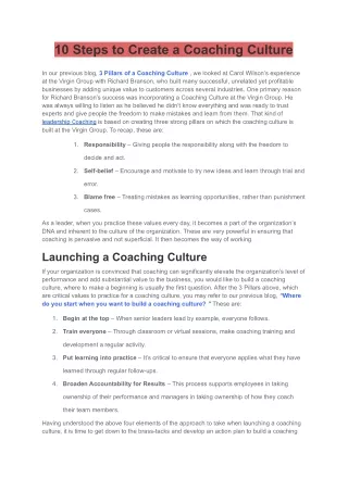 10 Steps to Create a Coaching Culture
