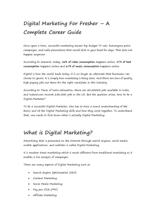 Digital Marketing For Fresher – A Complete Career