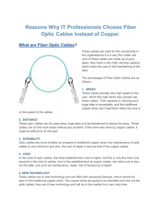 reasons why it professionals choose fiber optic