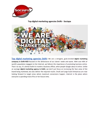Top digital marketing agencies Delhi- Sociapa