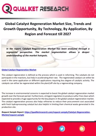 Global Catalyst Regeneration Market Size, Trends and Growth Opportunity, By Technology, By Application, By Region and Fo