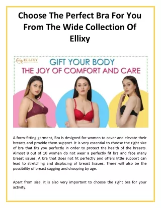 Choose The Perfect Bra For You From The Wide Collection Of Ellixy