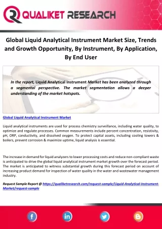 Global Liquid Analytical Instrument Market Size, Trends and Growth Opportunity, By Instrument, By Application, By End Us
