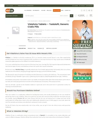 Vidalista Tablets – Tadalafil, Generic Cialis Pills