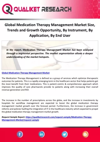 Global Medication Therapy Management Market Size, Trends and Growth Opportunity, By Instrument, By Application, By End U