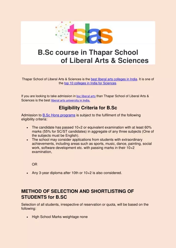 b sc course in thapar school of liberal arts