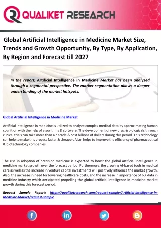 Global Artificial Intelligence in Medicine Market Size, Trends and Growth Opportunity, By Type, By Application, By Regio