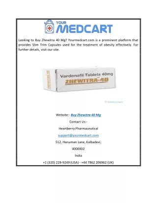 Buy Zhewitra 40 Mg | Yourmedcart.com